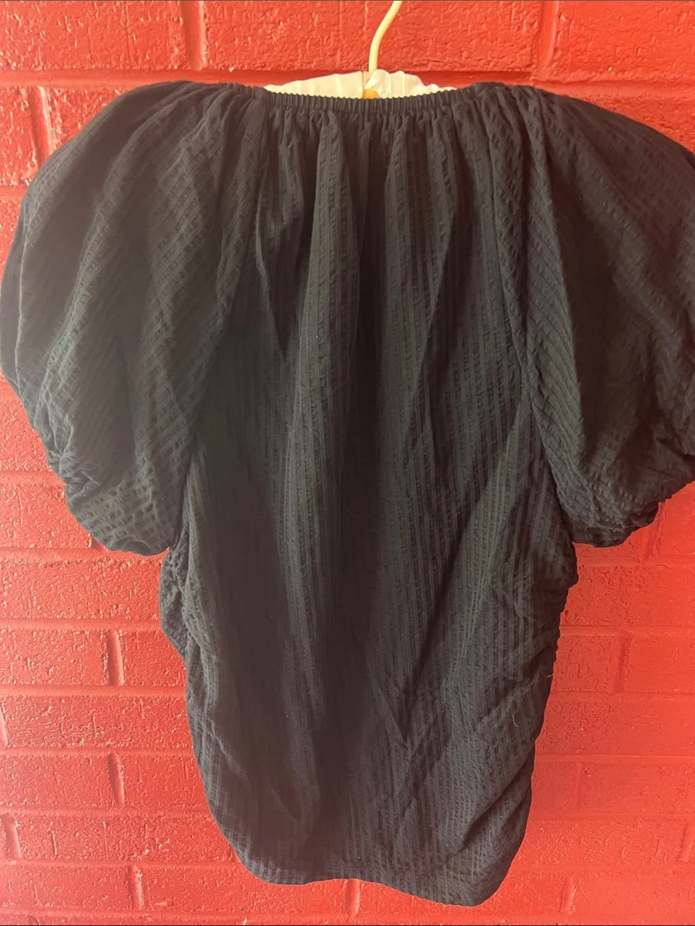 LOFT Black Puff-Sleeve Ruched V-Neck Blouse